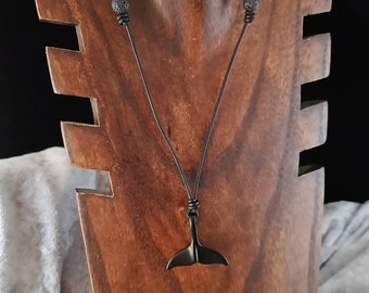 Black Whale Tail Leather Necklace