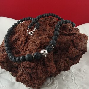 Lava Stone Necklace with Tibetan Silver Charm image 4