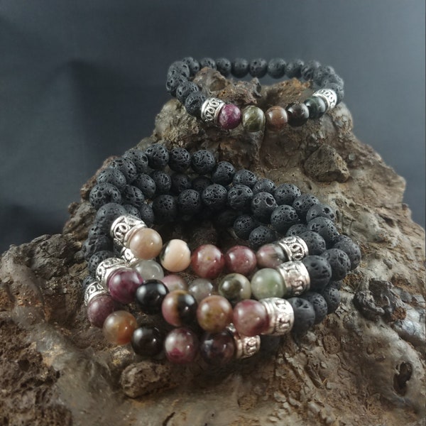 Icelandic Handmade Lava Bracelet With Natural Tourmaline Stones