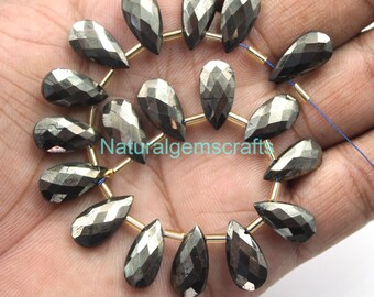 Natural Pyrite Gemstone Top Drilled Teardrop Loose Beads For Jewelry Making 15" 
