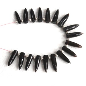 Natural Black onyx gemstone, 12 Pieces, Drilled gemstone for beads, handmade gemstone, AAA+ quality gemstone, Shiny onyx beads Size 3 X13 mm