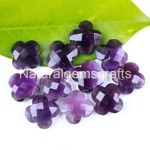 Natural amethyst clover shape gemstone, 10 pieces carving gemstone, gemstone flower shape beads, natural gemstone, amethyst size 12x12 mm