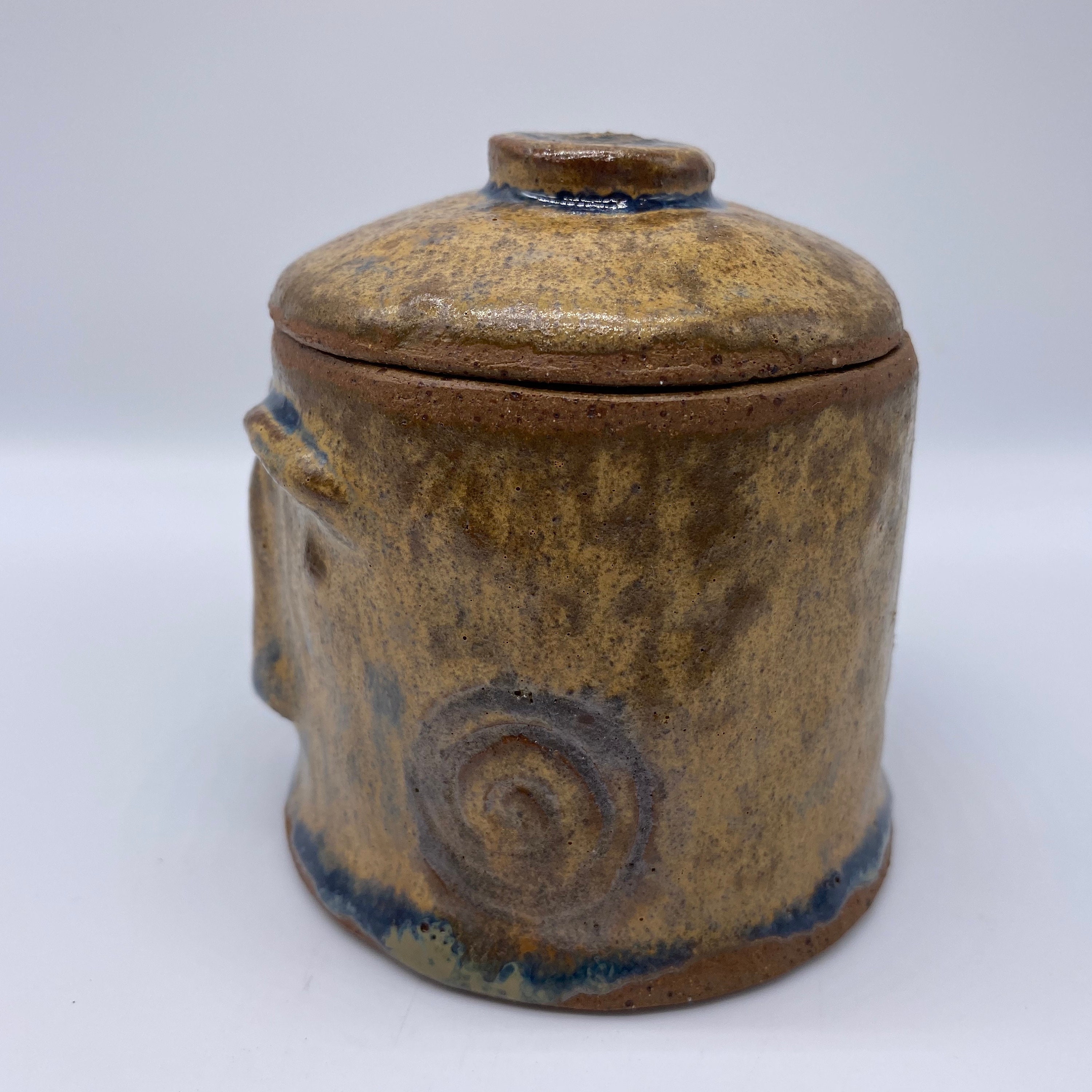 Ceramic Face Pot with Lid, ‘Rock Face BCE’