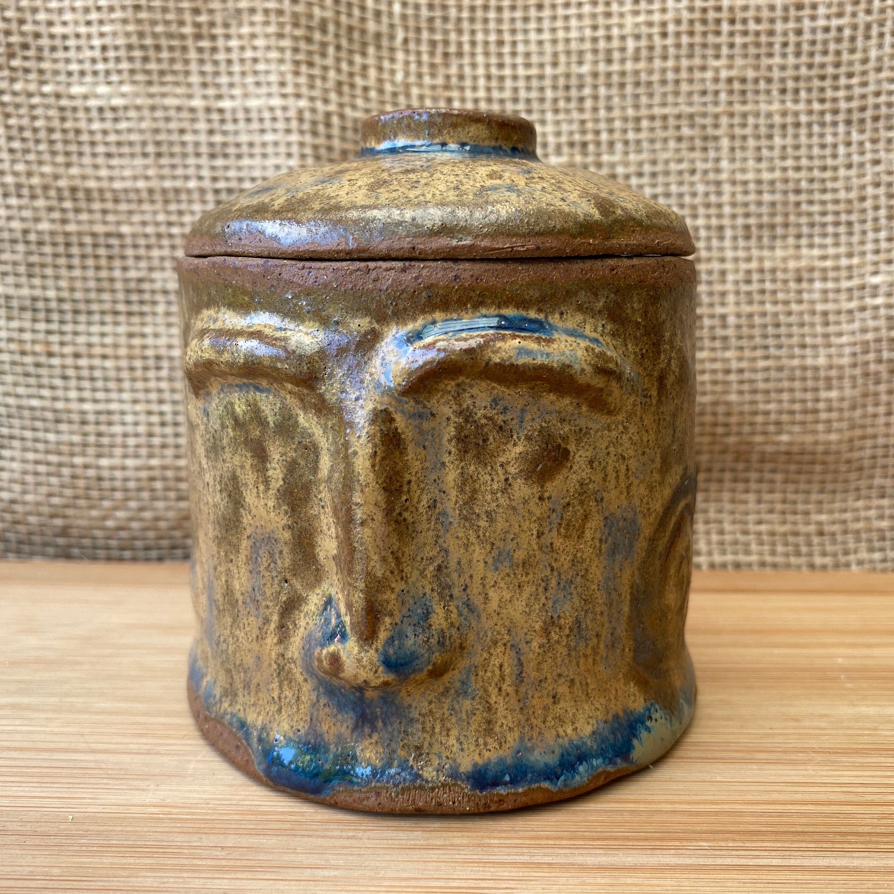 Ceramic Face Pot with Lid, ‘Rock Face BCE’