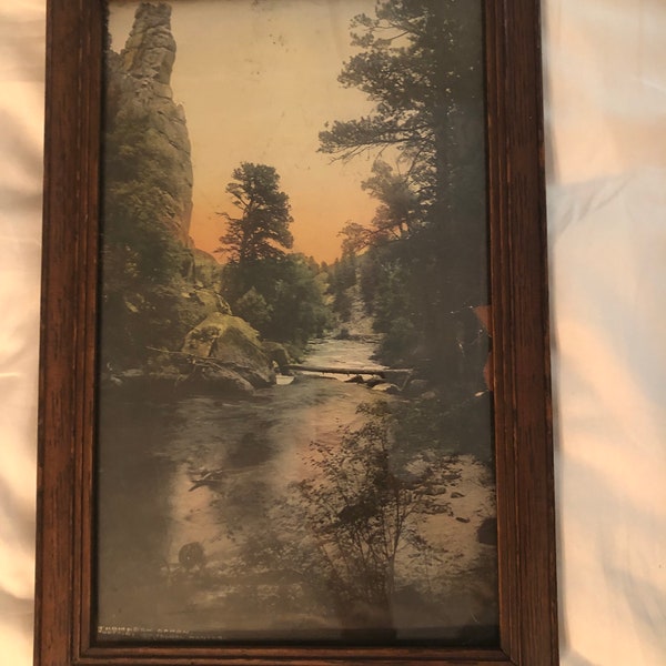 Vintage Tinted Photograph of a Denver Area Landscape with Antique Wood Frame