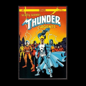 May include: Comic book cover featuring the Thunder Agents. The cover art shows a group of costumed superheroes with a cityscape backdrop and lightning. The title "Thunder Agents" is prominently displayed.