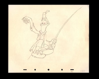 Vintage Original Production Drawing of Disney’s 1938 Cartoon Short “Mother Goose Goes Hollywood” Depicting Stan Laurel as Simple Simon