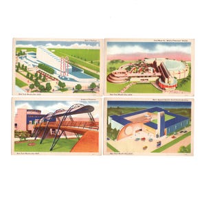 Lot of 4 Vintage Linen Postcards Depicting Scenes from the 1939 New York Worlds Fair