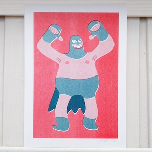 Wrestling Riso Print: &quot;Mean Mask&quot;