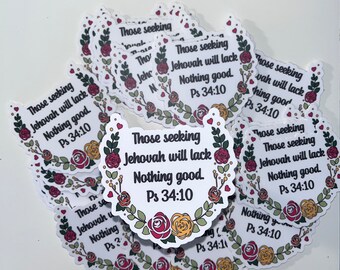 2026 Pioneer School Gifts | Jw Sticker | JW water bottle decorations | Ps 34:10 | Pioneer Gifts | Baptism Gifts