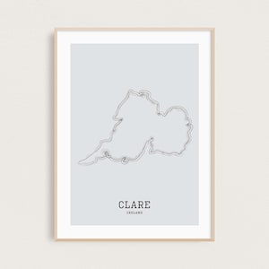 Landkarte Line Art | County Clare Karte | Irland Karte Print | Minimal Art Print | Grafschaften Irlands | Irland Geschenke | Irische Karte | Wanderlust Print