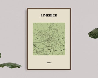 Limerick Stadt Karte Drucken, irische Wandkunst