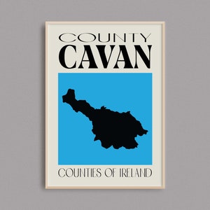Carte du comté de Cavan | Irlande Carte Imprimer | Comtés d’Irlande | Irlande Cadeaux | carte irlandaise | | d’affiches de voyage en Irlande Art mural de Cavan