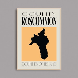 Carte du comté de Roscommon | Irlande Carte Imprimer | Comtés d’Irlande | Irlande Cadeaux | carte irlandaise | | d’affiches de voyage en Irlande Art mural de Roscommon