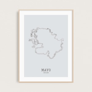 Karte Strichzeichnungen | County Mayo Karte | Irland Karte Print | Minimal Art Print | Grafschaften Irlands | Irland Geschenke | Irische Karte | Wanderlust Print