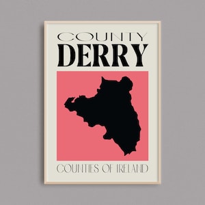 Carte du comté de Derry | Irlande Carte Imprimer | Comtés d’Irlande | Irlande Cadeaux | carte irlandaise | | d’affiches de voyage en Irlande Art mural de Derry
