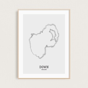 Dessin au trait de la carte | Carte du comté de Down | Carte de l'Irlande imprimée | Impression de carte minimale | Comtés d'Irlande | Cadeaux Irlande | Carte de l'Irlande | Impression Wanderlust
