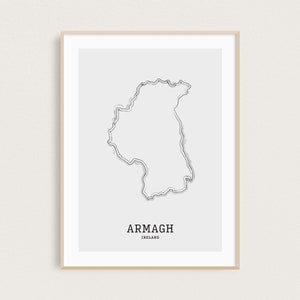 Dessin au trait de la carte | Carte du comté d'Armagh | Carte de l'Irlande imprimée | Impression de carte minimale | Affiche d'Armagh | Cadeaux Irlande | Carte de l'Irlande | Impression Wanderlust