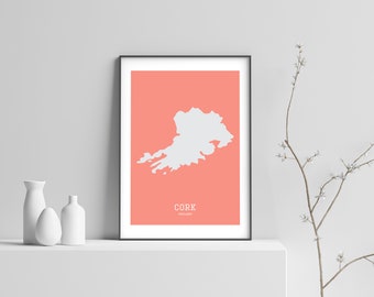 County Cork Map Print, Modern Irish Wall Art