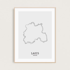 Dessin au trait de la carte | Carte du comté de Laois | Carte de l'Irlande imprimée | Impression de carte minimale | Comtés d'Irlande | Cadeaux Irlande | Carte de l'Irlande | Impression Wanderlust