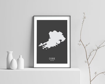 County Cork Map Art Print, Minimalist Irish Wall Decor