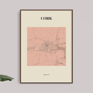 Impression artistique Cork // Carte imprimée de Cork // Ville de Cork // Carte de Cork // Art mural Cork // Cadeaux irlandais // Art mural irlandais