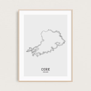 Dessin au trait de la carte | Carte du comté de Cork | Carte de l'Irlande imprimée | Impression de carte minimale | Comtés d'Irlande | Cadeaux Irlande | Carte de l'Irlande | Impression Wanderlust