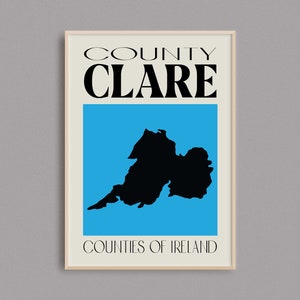 Carte du comté de Clare | Irlande Carte Imprimer | Comtés d’Irlande | Irlande Cadeaux | carte irlandaise | | d’affiches de voyage en Irlande Clare Art mural