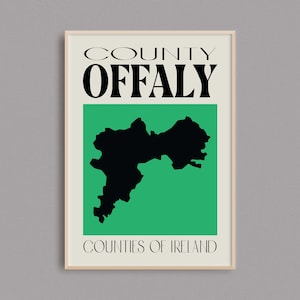 Carte du comté d’Offaly | Irlande Carte Imprimer | Comtés d’Irlande | Irlande Cadeaux | carte irlandaise | | d’affiches de voyage en Irlande Art mural Offaly