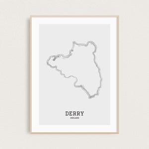 Carte | d’art au trait Carte du comté de Derry | Irlande Carte Imprimer | | d’impression de carte minimale Comtés d’Irlande | Irlande Cadeaux | carte irlandaise | Impression Wanderlust