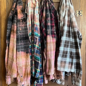 You Pick Color: Custom Bleached Flannel Shirt | Sustainable Fashion | Upcycled | Distressed |  Boho | Grunge | 90s