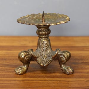 Baroque Bronze Pricket Candlestick, Brass Embossed Footed Candle Holder, Short Brass Candle Pillar, Candle Holder For Large Candle.