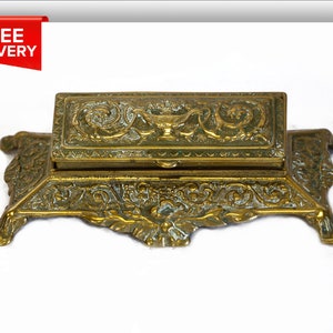 Antique Brass Stamp Holder, Rococo Style Postage Stamp Holder  