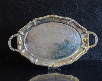 Vintage Silver-Plated Serving Tray, England, circa 1980. Large Tray with Handles.