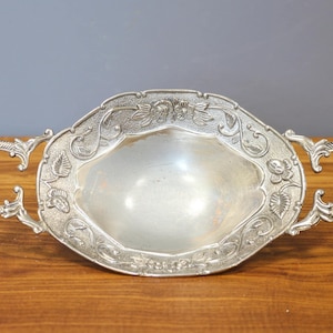 Art Nouveau Silver Plated Fruit Tray. Ornate Floral design. Candy and Fruit Bowl. Turkish Silver-plated bowl with handles.