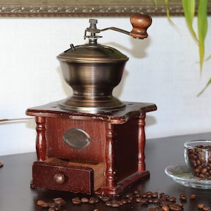 Vintage Wooden Coffee Grinder, Antique European Coffee Grinder, Kitchen Decoration.