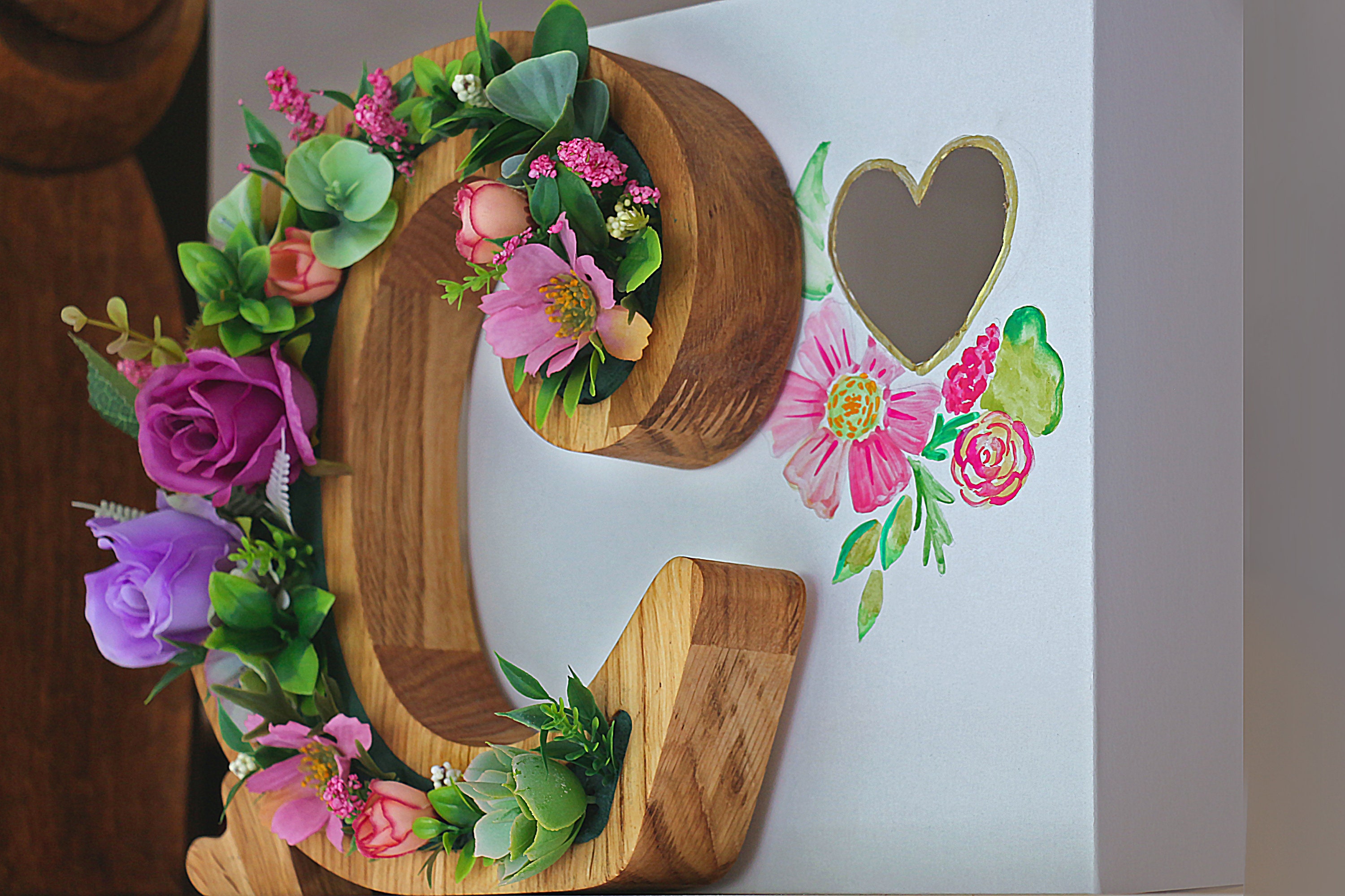 Wall Floral Letter Wood Name Initials Custom Wood Letter Etsy