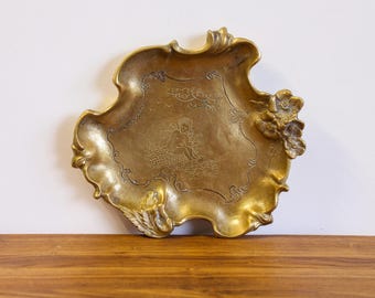 Antique Embossed Brass Bowl, Cherub Cupid Design, German Vintage Fruit Dish