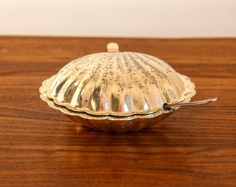 Metal Clam Shell Caviar Dish, Art Deco Trinket Bowl