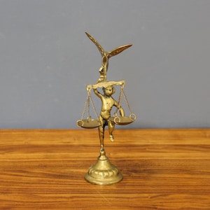 Brass Scale of Justice Cherub and Eagle, Elegant Home Decor, Brass Small Scale, Small Angel on Scale of Justice, Decorative Putti Scale.