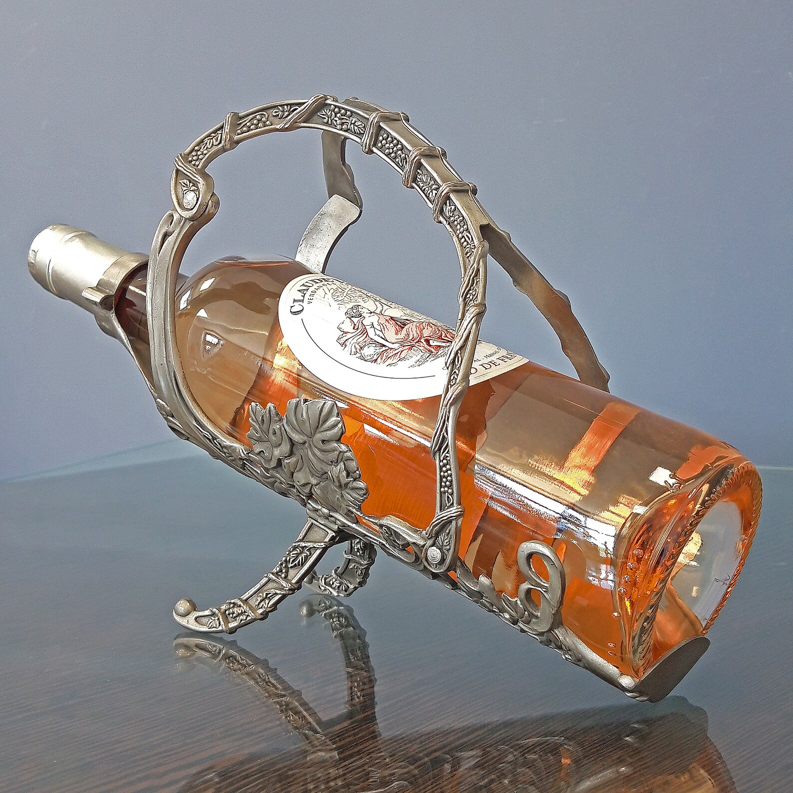 French pewter bottle holder. Vintage Wine Bottle Server Pourer Etsy