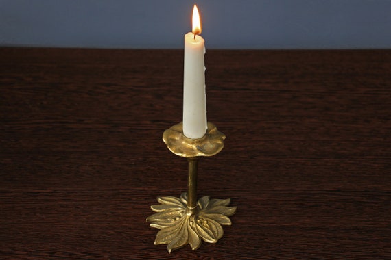 Gilded Brass Floral Candlestick, Mid Century German Candle Holder