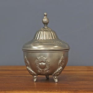 Vintage Silver Plated Sugar Bowl, Arabian Silver Plated Bowl with lid, Beautiful Silver Plated Candy Bowl, Ornate Silver Plated Footed bowl.