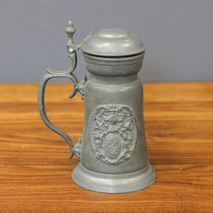 Vintage Pewter Beer Tankard, German Old Pewter Beer Cup, Pewter Mid Century Tankard, Stein Tin Beer Jug