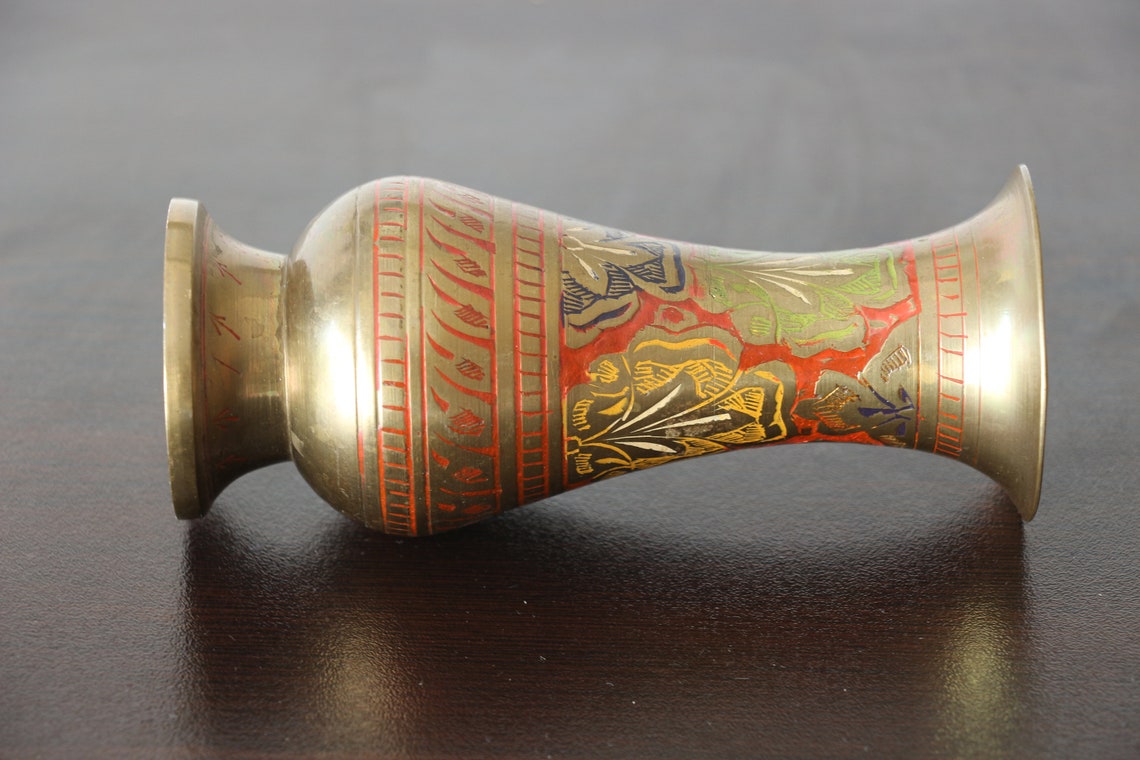 Vintage Brass Engraved Vase. Handmade Etched Brass Copper Etsy