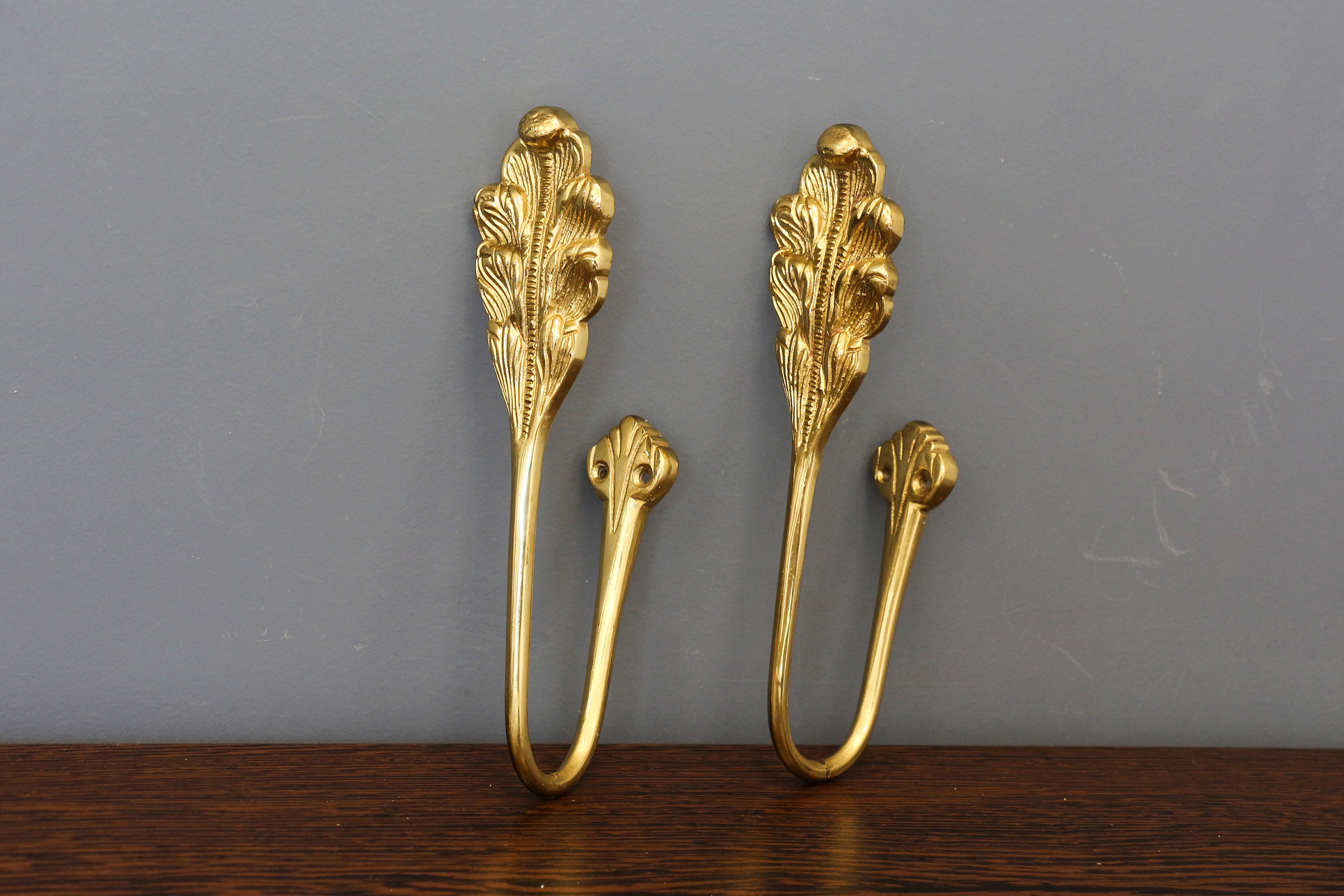 Pair of Louis XIV Baroque Style Gilt Bronze Curtain Hooks or Tie Backs Set  of 2