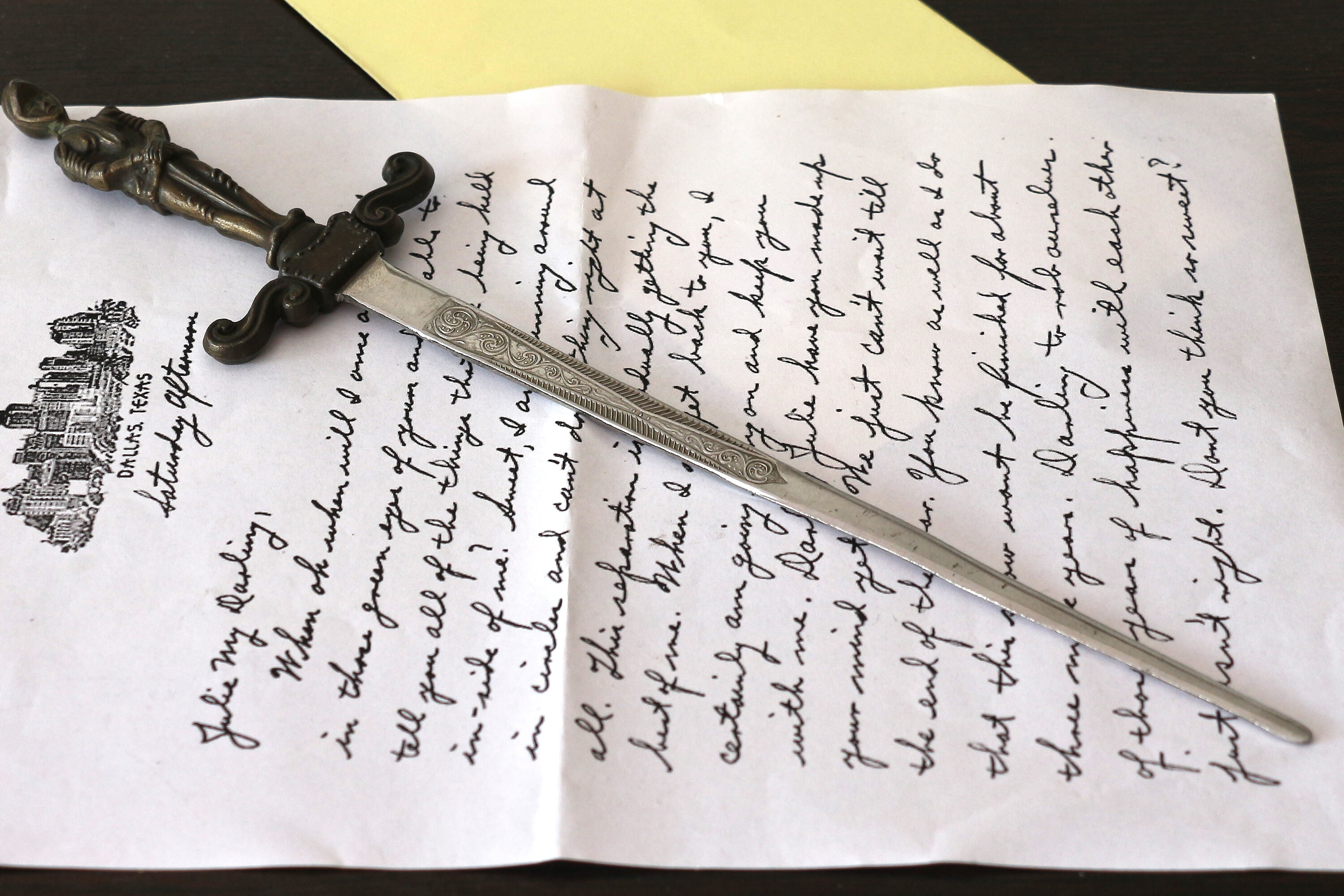 Vintage Metal Blade Old Envelope Knife. Knight Handle Paper