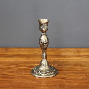 Silver Plated Ornate Candle Holder. Candlestick Grapes Design. Art Deco Silver Candlestick. French Candle Holder Rustic motif with Vines.