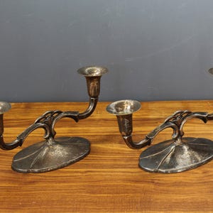 Vintage Silver-Plated Candlesticks with Two Arms. A pair of Silvered Candlesticks. SOLVPLET Danish Antique Double Candlesticks.