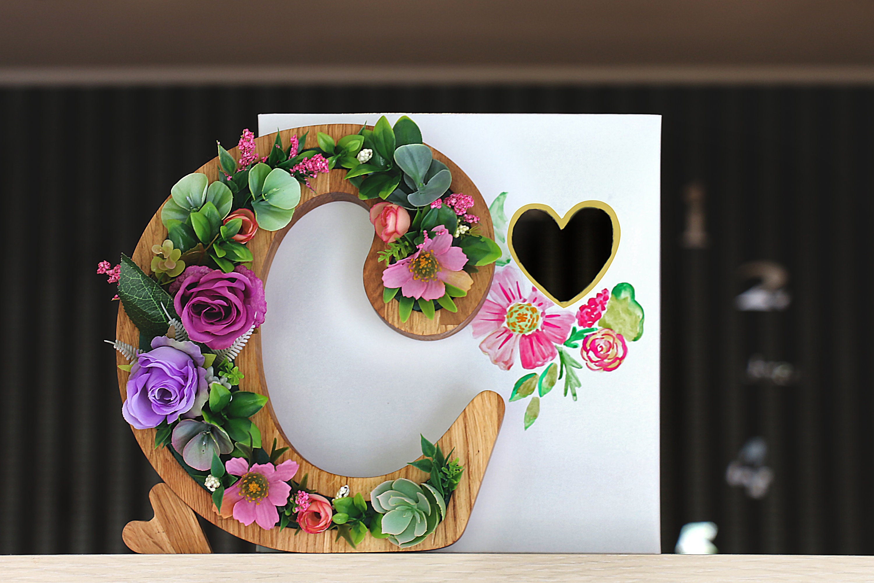 Wall Floral Letter Wood Name Initials Custom Wood Letter Etsy